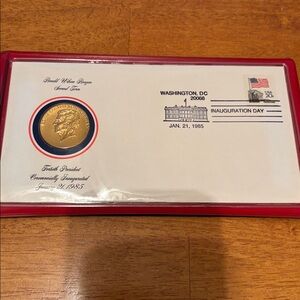 1985 First Day Issue Ronald Reagan Commemorative Coin and Stamp Folio